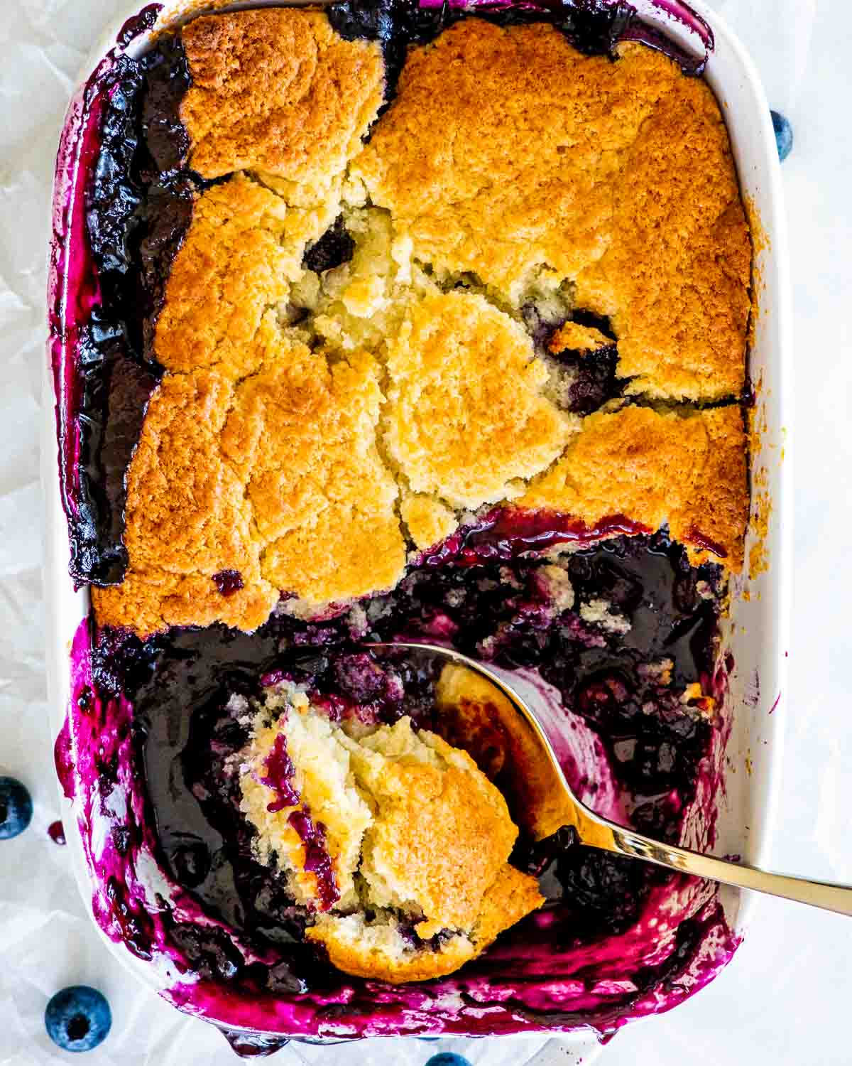 Blueberry cobbler with golden crust